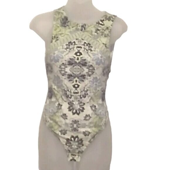 Free People Green Cut Out Back Sleeveless Bodysuit - Picture 1 of 5